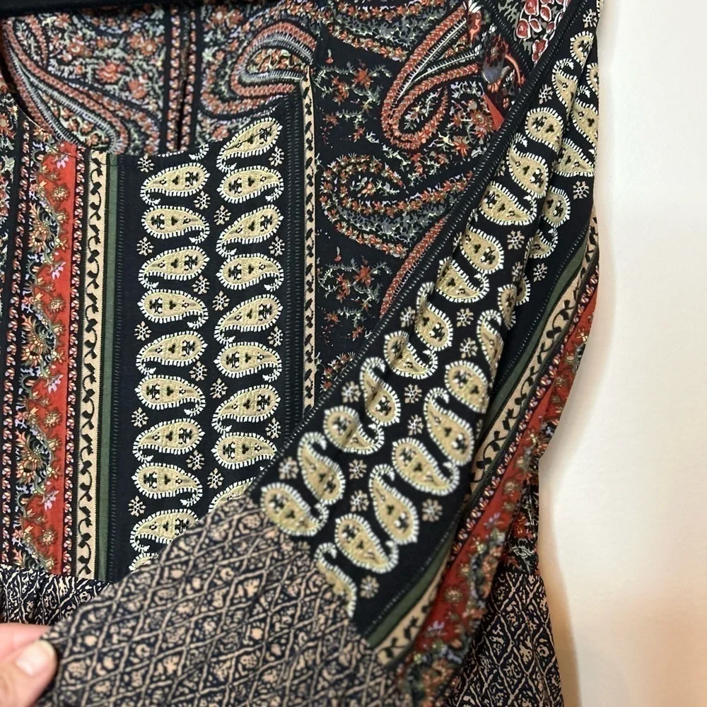 Easel Boho Dress Multi Paisley Print Bell Sleeves Size Small
